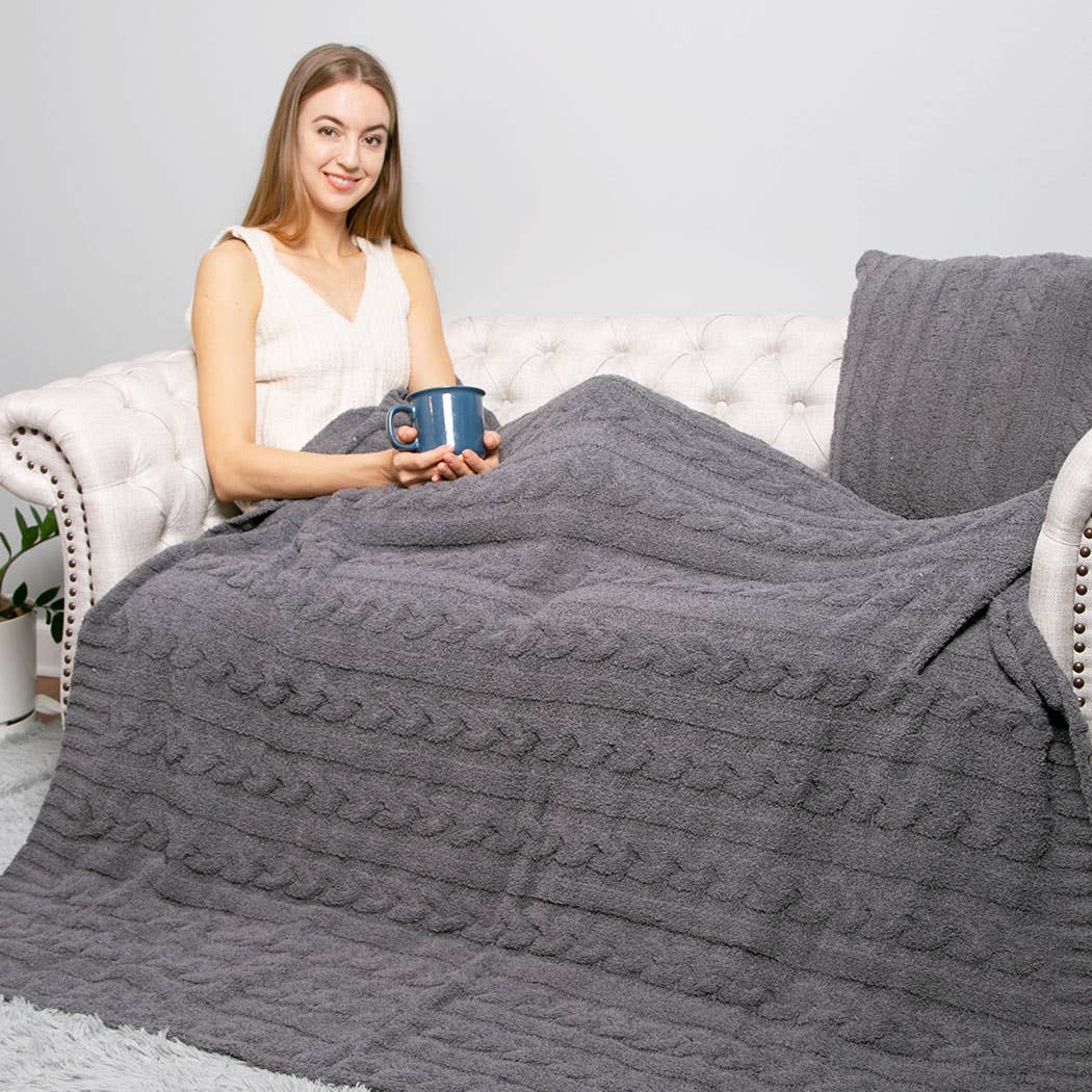 Braided Cable Knit Luxury Soft Throw Blanket - HER Home Design Boutique